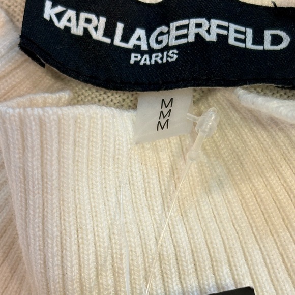 Karl Lagerfeld Paris Ivory Mock Neck Merino Wool Jeweled Shoulder Sweater M NWT - Picture 4 of 6